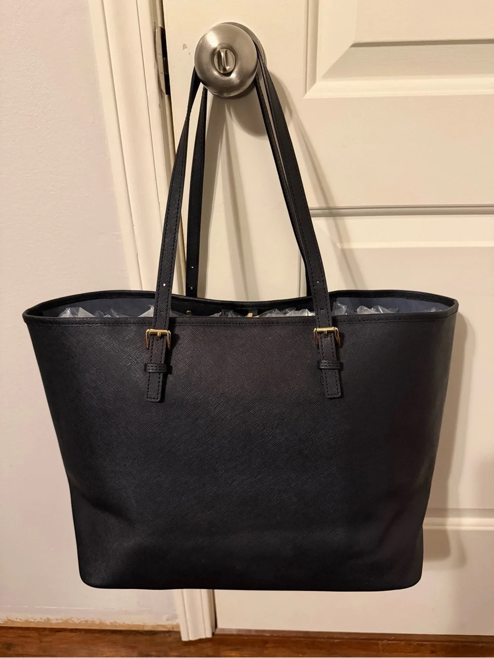 Michael Kors Black Jet Set Saffiano Leather Tote with Gold Hardware